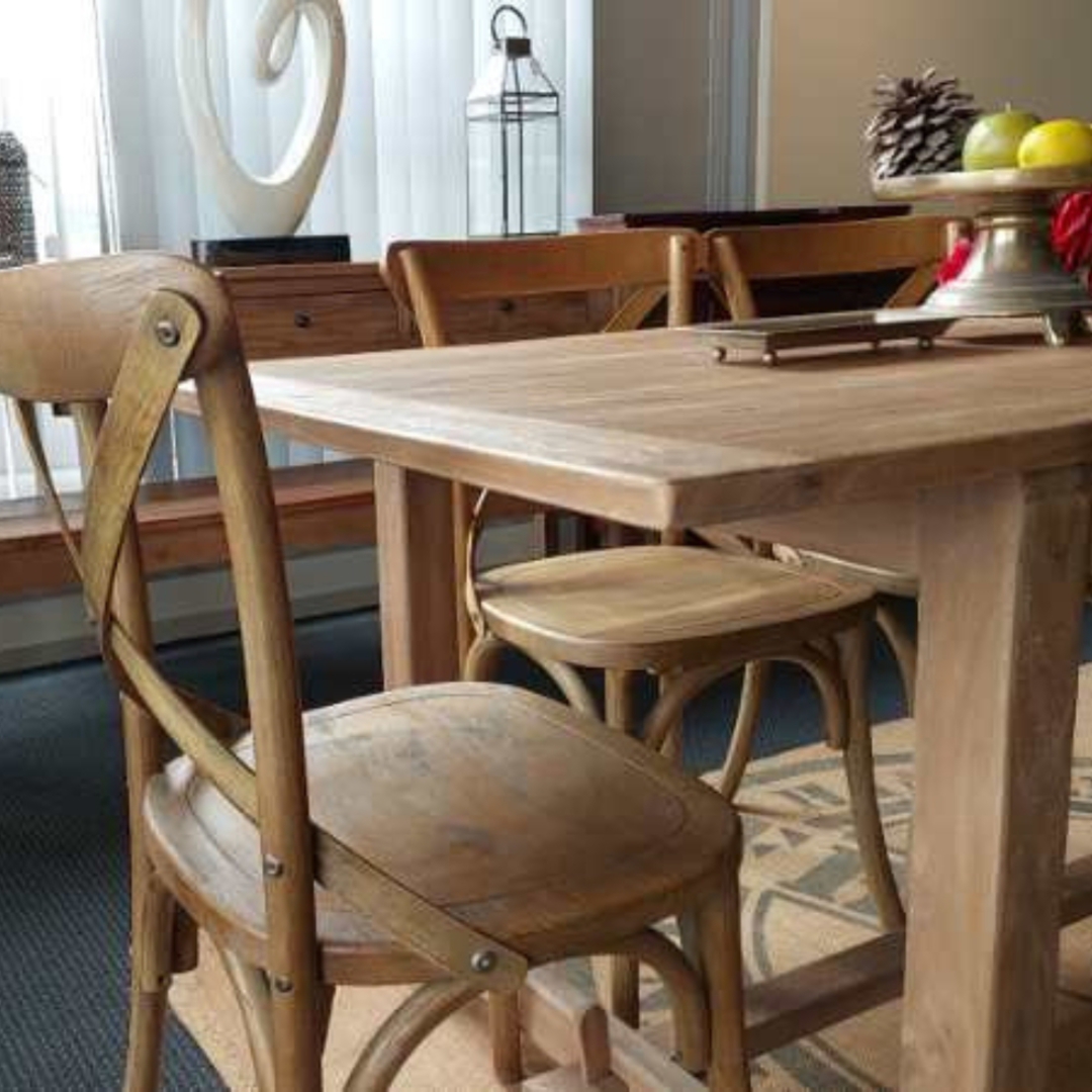 Farmhouse Dining Table Reclaimed Elm 2.1m + 8 Athena Antique Elm Cross Chair with Wooden Seat image 4